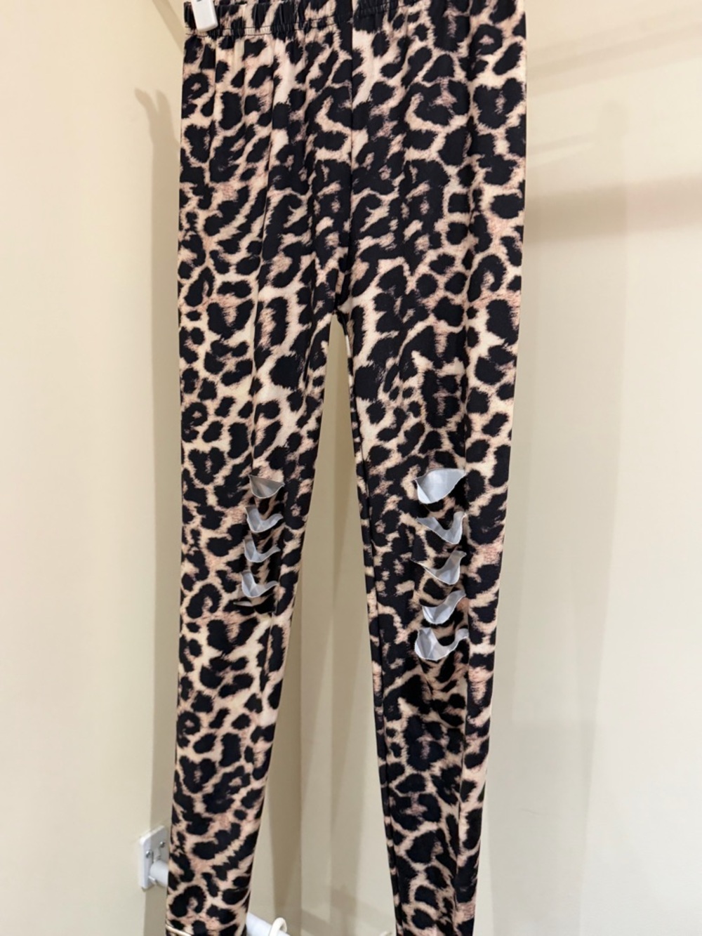 Leopard Print Leggings with Cutout Detail - Black & Cream